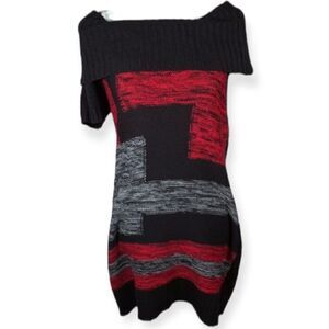 NY COLLECTION BLACK & RED SWEATER DRESS SZ.M EUC